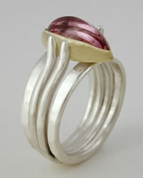  'Pevsner Ring' with marquise cut pink Tourmaline in silver and 18K yellow gold